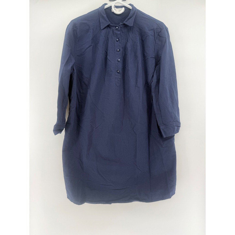 POMANDER‎ PLACE Navy Blue Cotton Button Front Collared Shirt Dress Size L